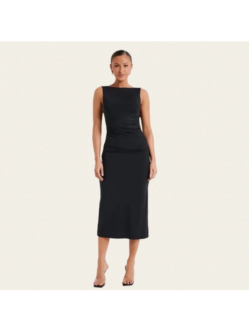 Meshki Black Boatneck Sleeveless Midi Dress